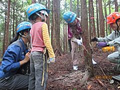 親子で一緒にノコギリ体験